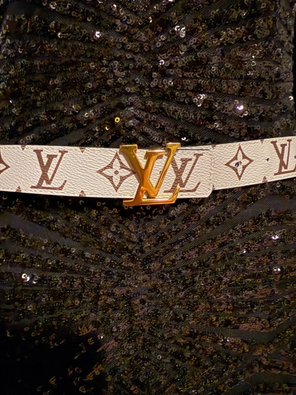 Louis Vuitton White & Brown Monogram Belt with Gold LV Buckle REVERSIBLE!!!